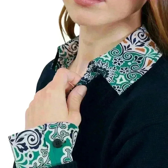 Current air long sleeve v-neck sweater collar dress navy/ multicolor - Picture 4 of 8